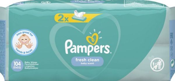 Памперс салфетки влажные детские Fresh Clean 2х52шт фотография