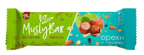 Батончик мюсли MuslyBar Орехи и семечки 25г фотография